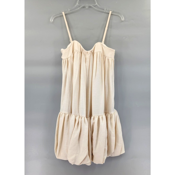 REISS Bubble Hem Mini Dress 2 Cream Linen Blend Removable Strap Resort - Picture 1 of 15
